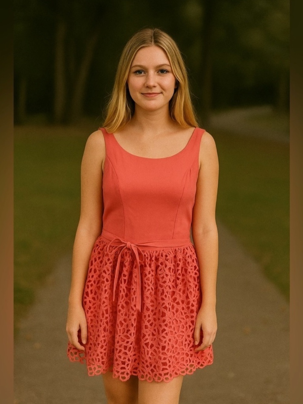 ANTONIO MELANI Coral Lace Mini Dress